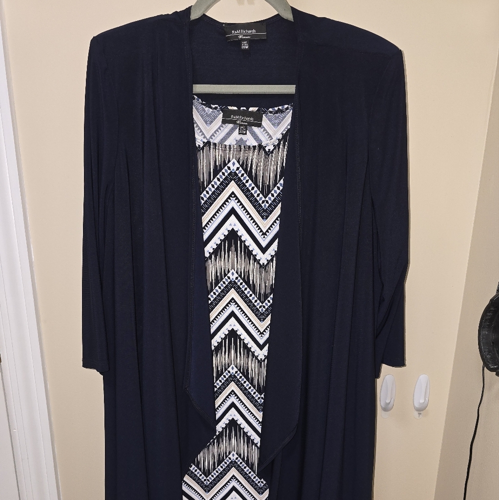 Blue and Tan Sleeveless Dress with Cover 20W R & M Richards